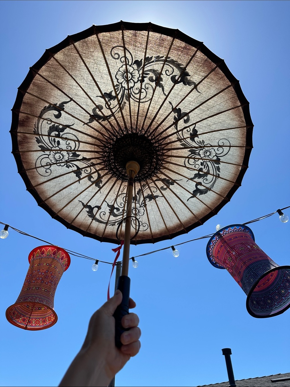 🇲🇲 brown grey black Asian Paper Sun Parasol. Photo shoot/ home decor. Myanmar